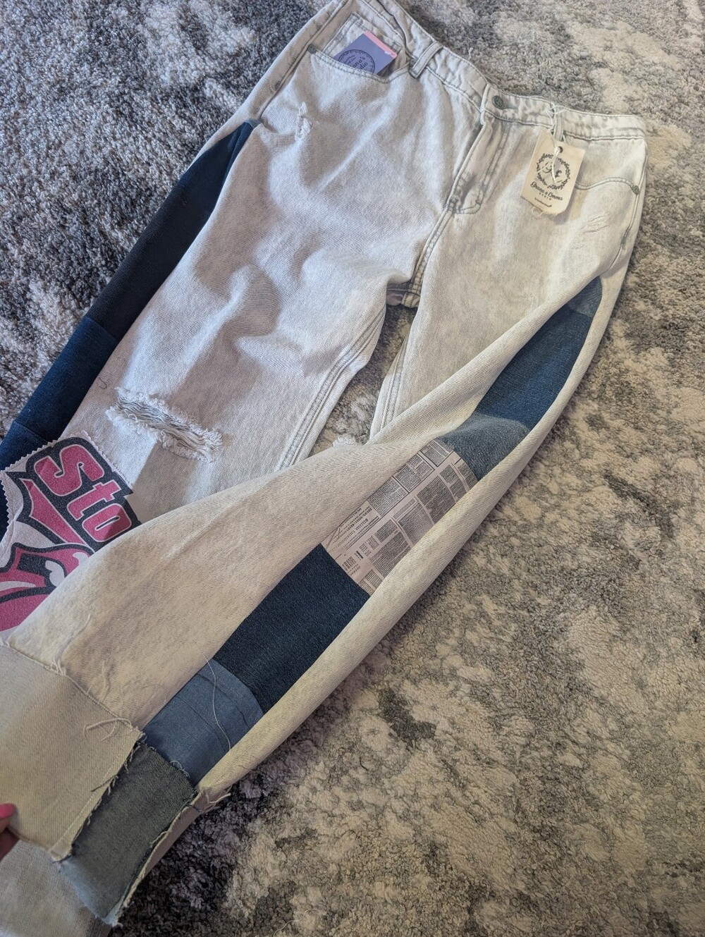 Women's Light Gray Flare Jeans with Graphic Patch